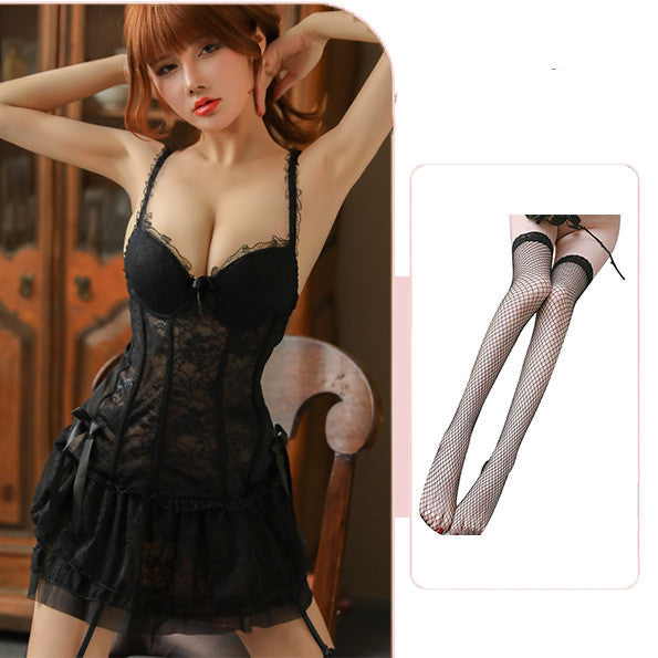 Erotic Lingerie Sexy Lace Gathered Underwire Suspender Skirt