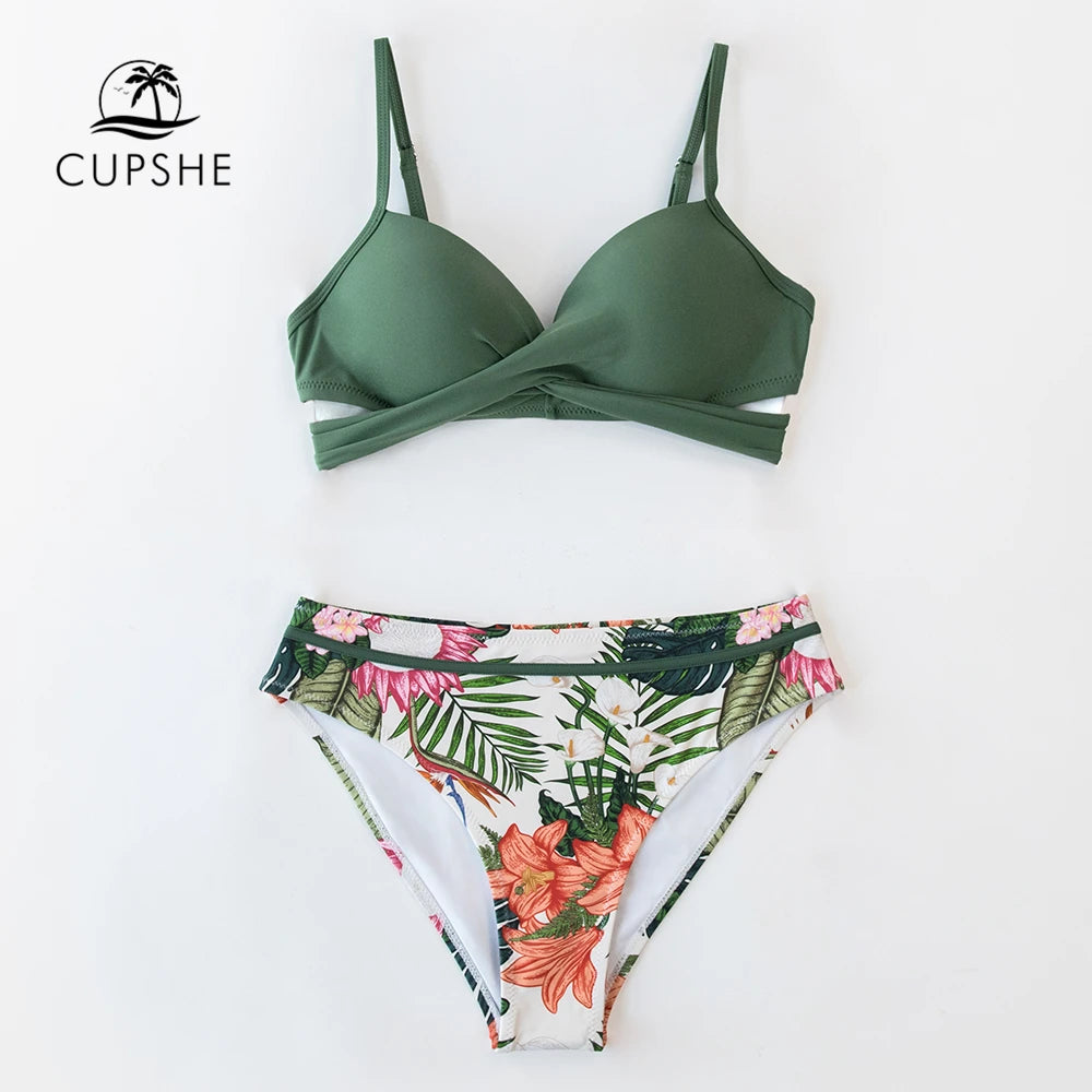 Green Floral Push Up Bikini