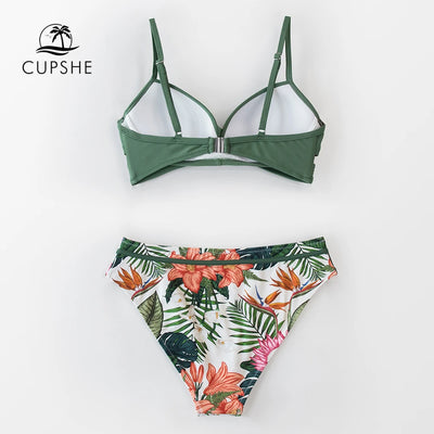 Green Floral Push Up Bikini