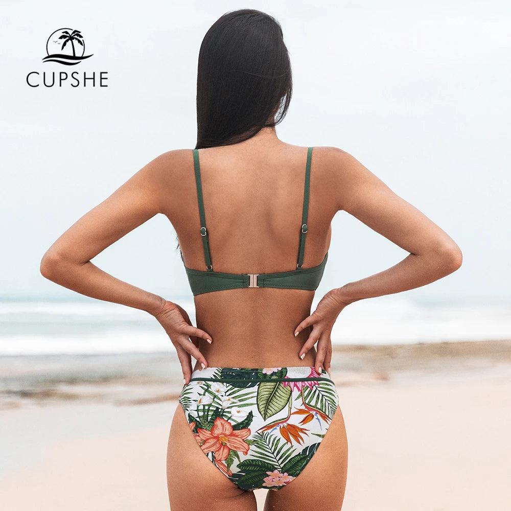 Green Floral Push Up Bikini