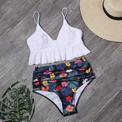 Floral High-Waist Push-Up Bikini