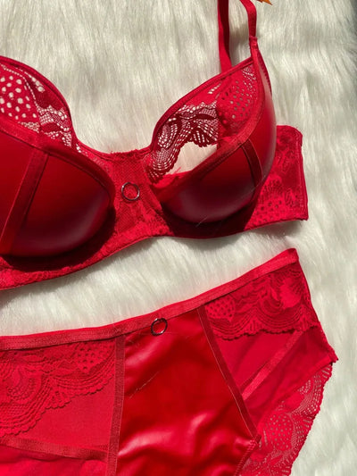 Elegant Red Leather Lingerie Set