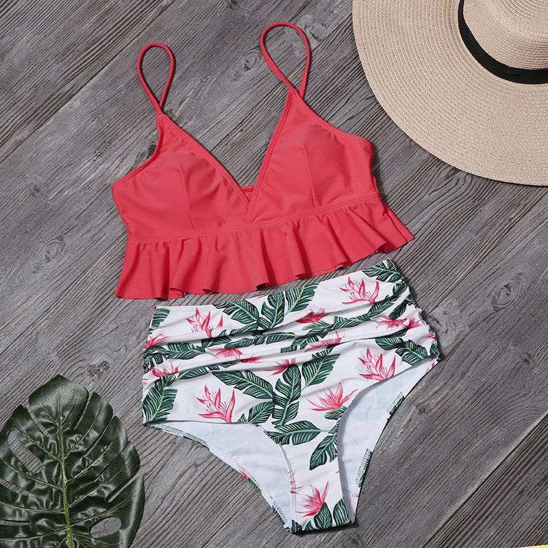 Floral High-Waist Push-Up Bikini