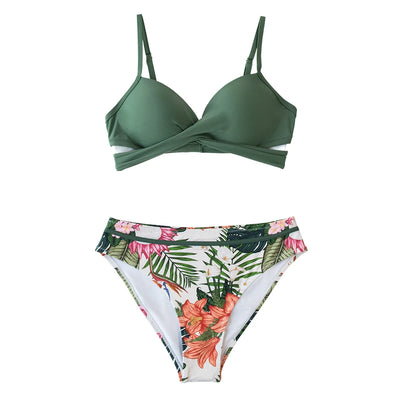 Green Floral Push Up Bikini