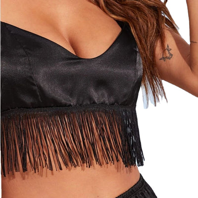 Ladies' Sleeveless Cami Short Fringe Hem Nightwear Breathable, Comfortable, and Knitted for Leisure